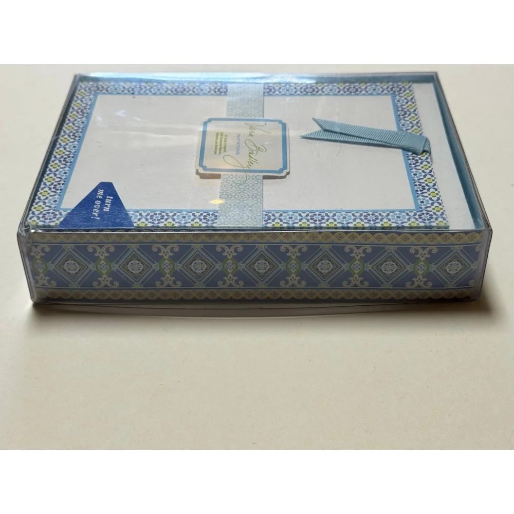 VERA BRADLEY Invitations CAPRI BLUE 12 Blank Quilt Embossed Sleeves Ribbons